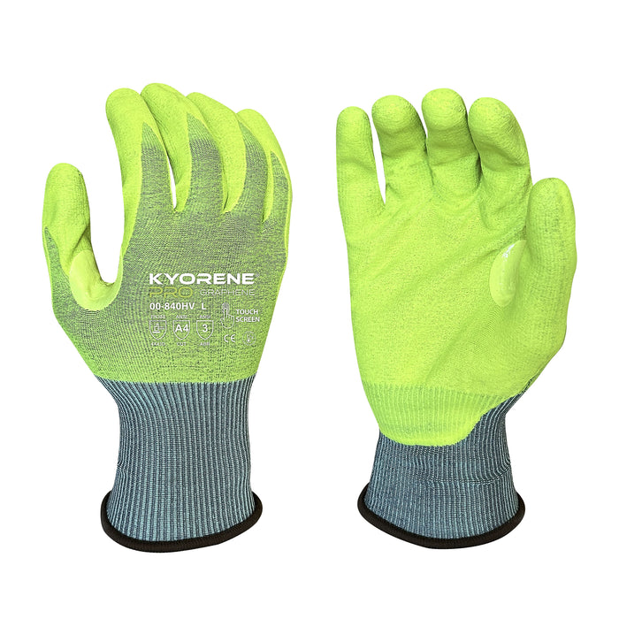 Kyorene Pro® 18g Graphene Gray/Hi-Vis Yellow Liner w/Hi Vis Yelow HCT® Lite Nitrile Palm Coating, ANSI/ISEA 105 Cut Level A4