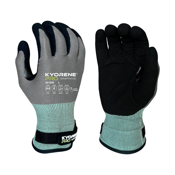Kyorene Pro® 18g Gray Liner w/Black HCT® Micro Foam Nitrile Palm Coating & Back Protection, Winter Liner, Velcro Closure, ANSI/ISEA 105 Cut Level A4
