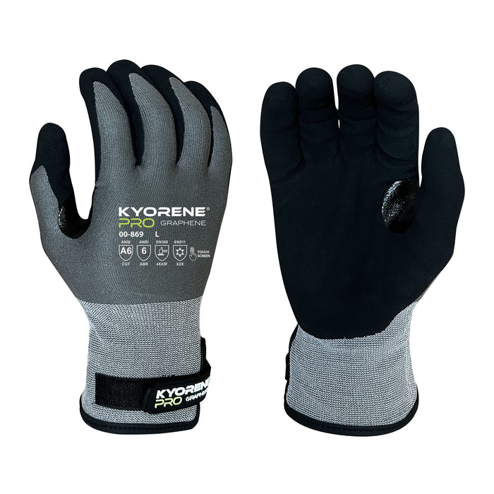 Kyorene Pro® 18g Gray Liner w/Black HCT® Micro Foam Nitrile Palm Coating & Back Protection, Winter Liner, Velcro Closure, ANSI/ISEA 105 Cut Level A6