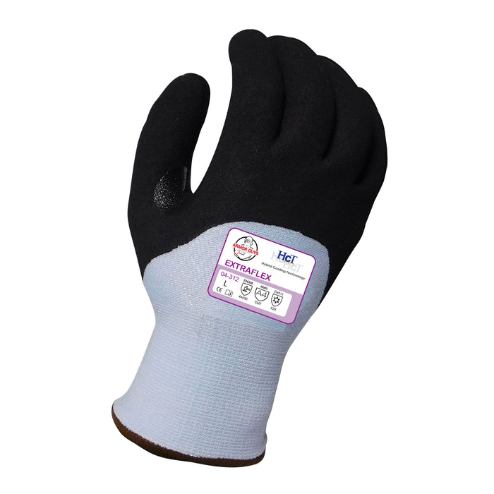 ExtraFlex® Winter 13g Cut Resistant Light Blue Engineered Liner w/7g Poly-Acrylic Lining, Black Nitrile Micro Foam HCT® Palm Latex ¾ Coating, Reinforced Thumb Crotch, ANSI/ISEA 105 Cut Level A4