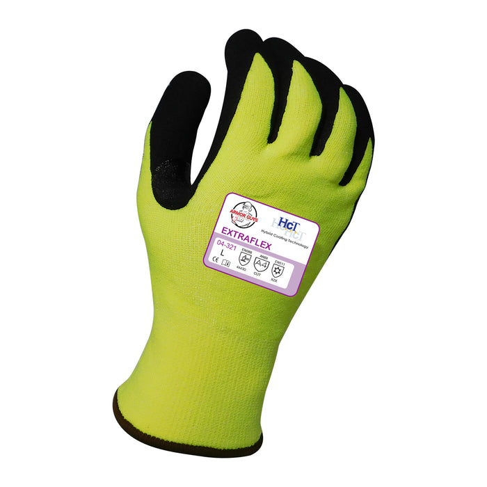 ExtraFlex® Winter 13g Cut Resistant Hi-Vis Yellow Engineered Liner w/7g Poly-Acrylic Lining, Black Nitrile Micro Foam HCT® Palm Coating & Nitrile Reinforced Thumb Crotch,ANSI/ISEA 105 Cut Level A4