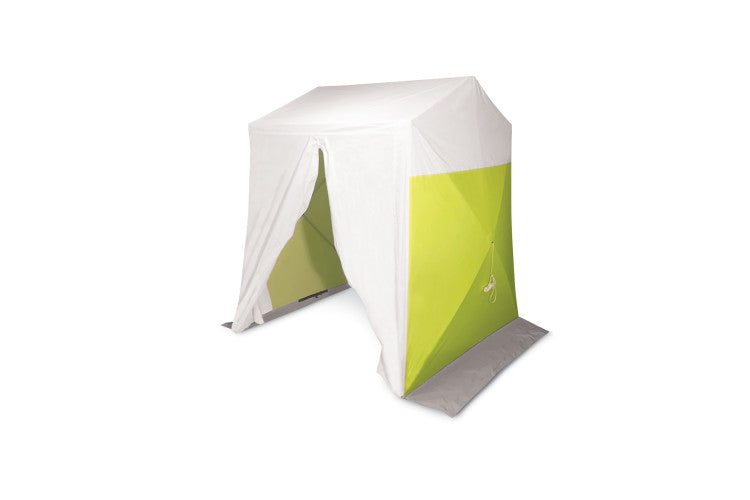 Deluxe Work Tent, 8 ft D x 8 ft W x 7.5 ft H, 2-Doors w/Zipper & Roll-Up Door, Hi-Viz Green/White