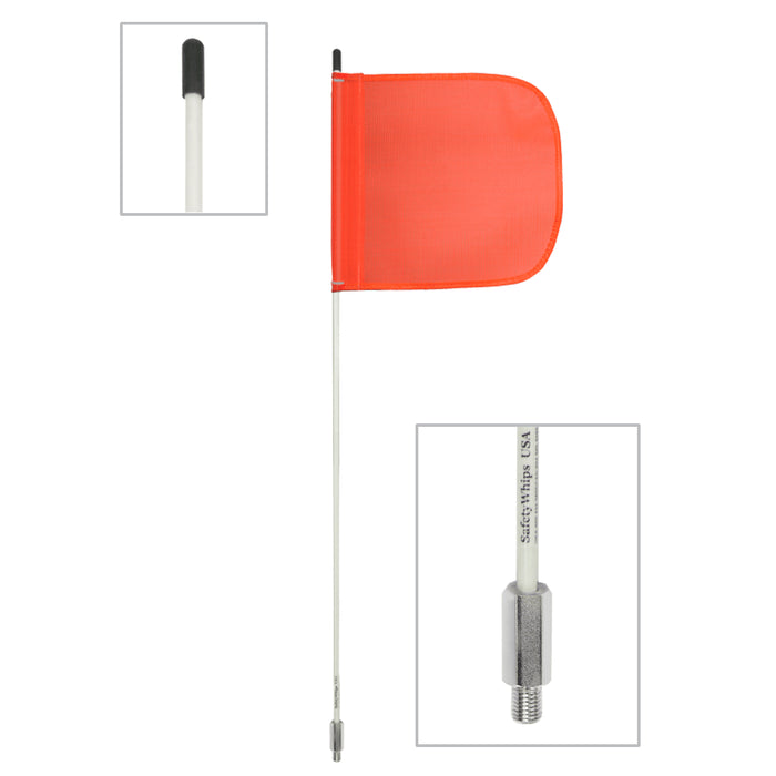 3' Light Duty Whip, .375" Fiberglass Whip w/Threaded Bulkhead