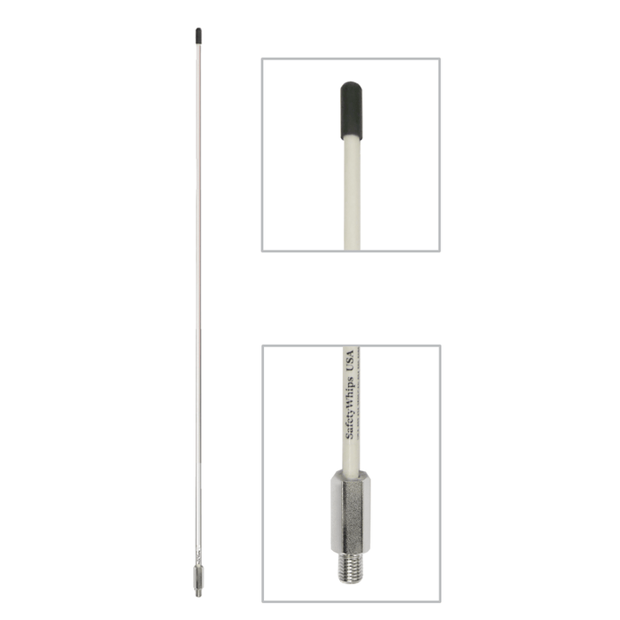 3' Light Duty Whip, .375" Fiberglass Whip w/Threaded Bulkhead