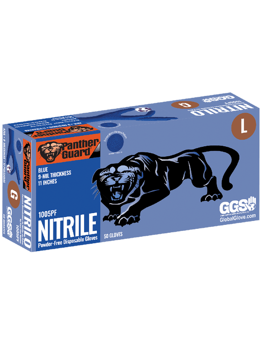 Panther-Guard® Disposable Glove, 9 mil Blue Nitrile, Powder-Free, Raised Micro Diamond, Pattern, 11"