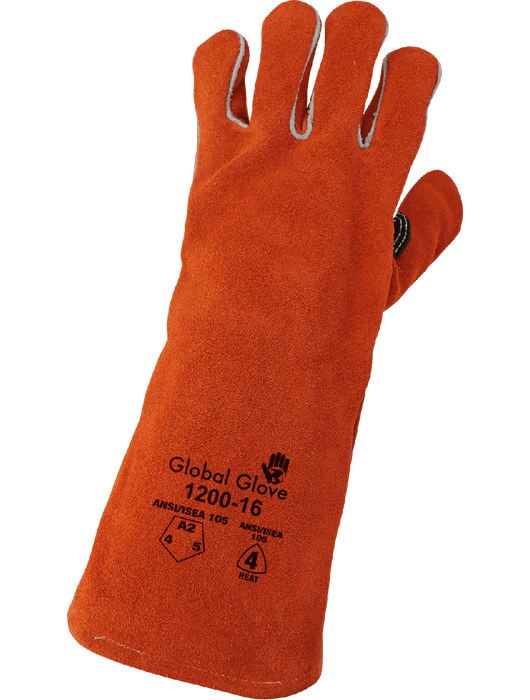 Premium Split Cowhide Reinforced 16" Leather Welding Gloves w/Thermal-Knit Cotton Lining, ANSI/ISEA 105 Cut Level A2, Universal