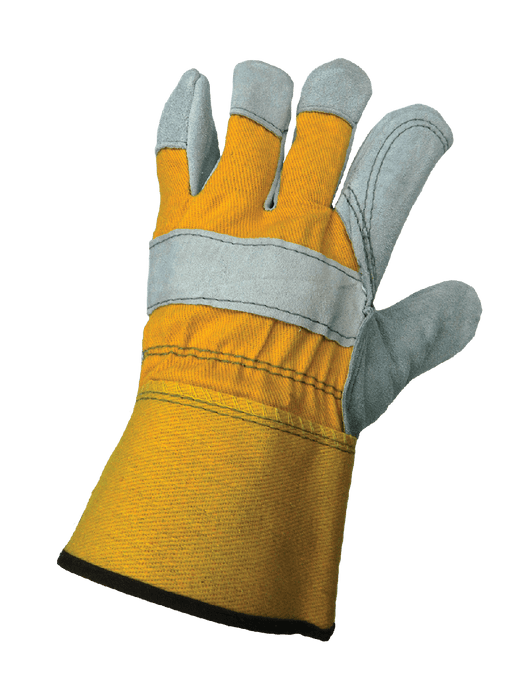 Premium Gray Cowhide Leather, Double Palm, Double-Layer Duck Safety Cuff Glove