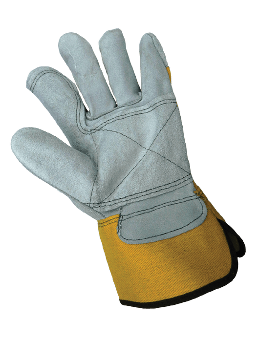 Premium Gray Cowhide Leather, Double Palm, Double-Layer Duck Safety Cuff Glove