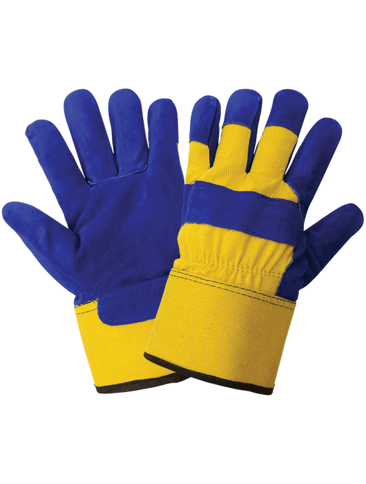 Blue Split Cow Leather Palm, Heavy Cotton Pile Lining for Insulation