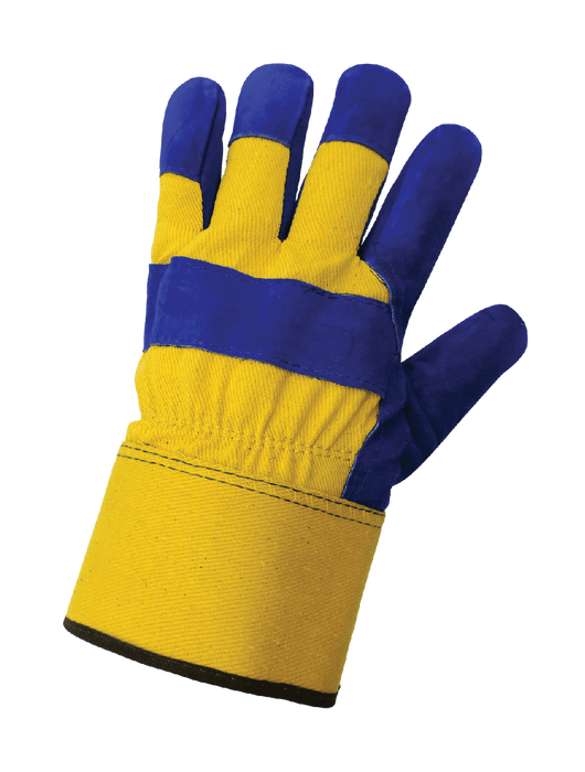 Blue Split Cow Leather Palm, Heavy Cotton Pile Lining for Insulation