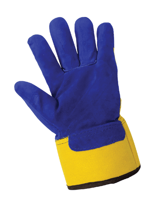 Blue Split Cow Leather Palm, Heavy Cotton Pile Lining for Insulation