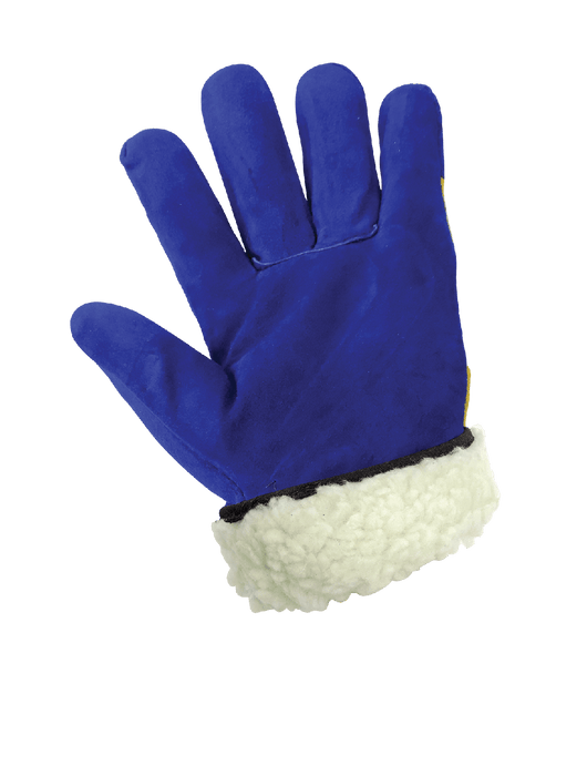 Blue Split Cow Leather Palm, Heavy Cotton Pile Lining for Insulation