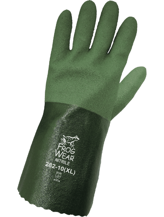 FrogWear™- Green ¾ Dip Mach Finish Nitrile Over Full Dipped Nitrile, 12", Liquid Repellent