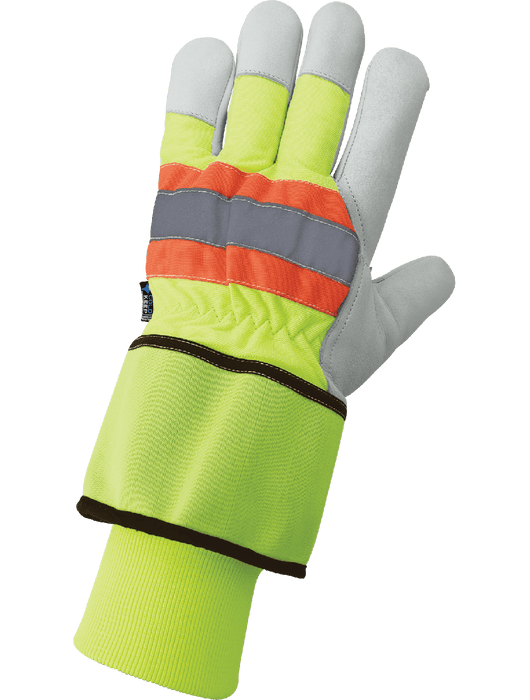 Low-Temperature Leather Palm, Premium-Grade White Grain Goatskin Leather, Waterproof Bladder, Silver Reflective Knuckle w/Contrasting Orange Trim