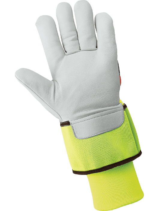 Low-Temperature Leather Palm, Premium-Grade White Grain Goatskin Leather, Waterproof Bladder, Silver Reflective Knuckle w/Contrasting Orange Trim