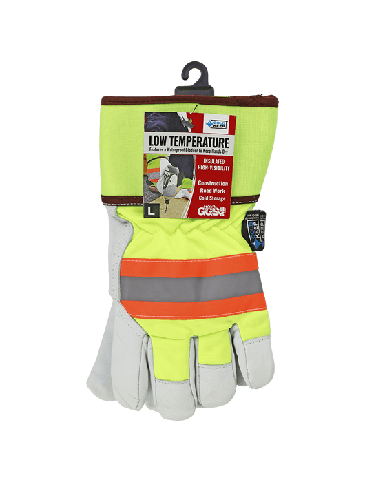 Low-Temperature Leather Palm, Premium-Grade White Grain Goatskin Leather, Waterproof Bladder, Silver Reflective Knuckle w/Contrasting Orange Trim