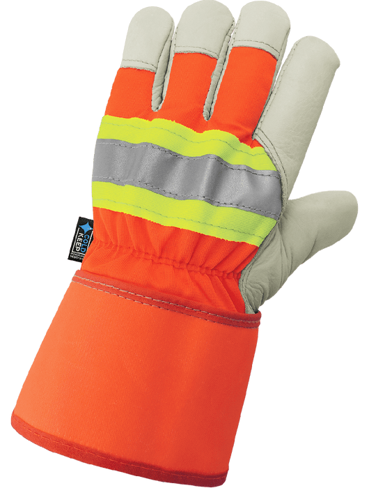 Premium Grade Cowhide Insulated Hi-Vis Gloves w/ Safety Cuff