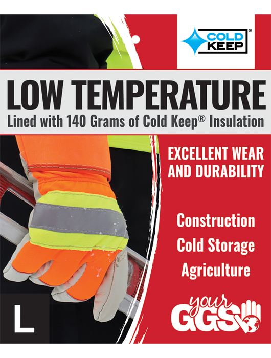 Premium Grade Cowhide Insulated Hi-Vis Gloves w/ Safety Cuff