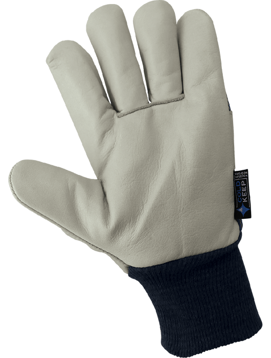 Low-Temperature Leather Palm, Leather Knuckle Band, Gunn Cut Pattern, Blue/Yellow Striped Canvas Back, Wing Thumb, Knit Wrist