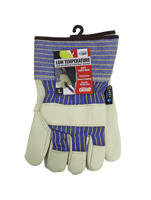 Low-Temperature Leather Palm, Standard-Grade Beige Grain Cowhide Leather, Leather Knuckle Band, 140 grams of Cold Keep® Insulation, Wing Thumb, Safety Cuff