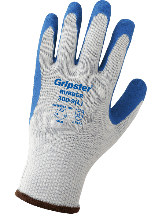 Gripster® - Palm Dipped Blue Rubber, Seamless Gray 10-Gauge Poly/Cotton Liner, Knit Wrist- Vend Pack
