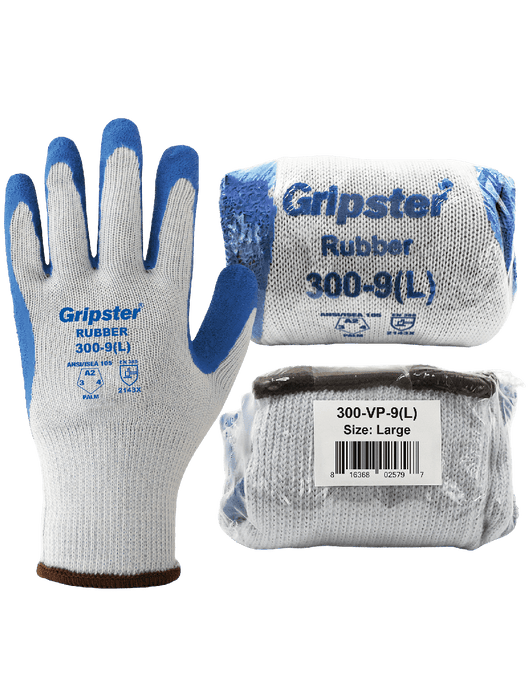 Gripster® - Palm Dipped Blue Rubber, Seamless Gray 10-Gauge Poly/Cotton Liner, Knit Wrist- Vend Pack