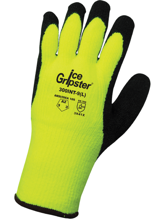 Ice Gripster® - Black Etched Foam Rubber Dip, Water Repellent Hi-Vis Neon Brushed Acrylic Terry Cloth