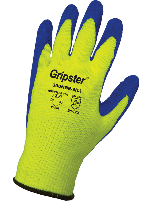 Gripster® - 10-Gauge Hi-Vis Neon Polyester Shell, Blue Etched Rubber
