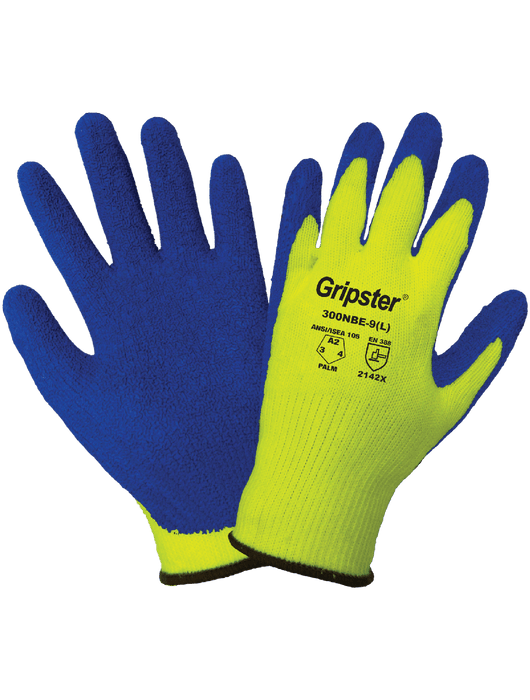 Gripster® - 10-Gauge Hi-Vis Neon Polyester Shell, Blue Etched Rubber