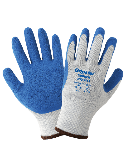 Gripster® - Palm Dipped Blue Rubber, Seamless Gray 10-Gauge Poly/Cotton Liner, Knit Wrist