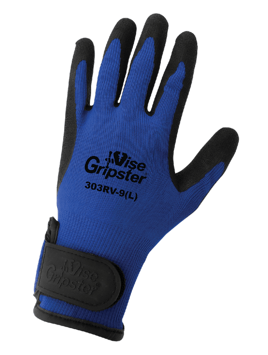 Vise Gripster® - 13-Gauge Seamless Blue Nylon Liner, Palm Dipped Black Rubber, Knit Wrist, Hook & Loop Closure