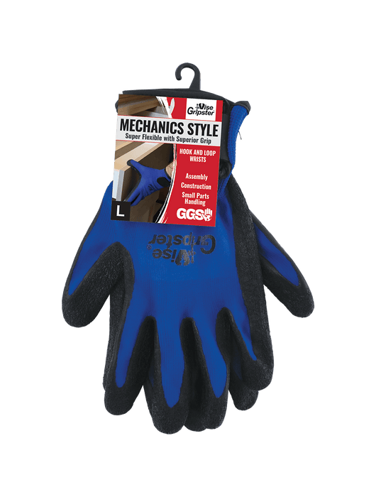 Vise Gripster® - 13-Gauge Seamless Blue Nylon Liner, Palm Dipped Black Rubber, Knit Wrist, Hook & Loop Closure