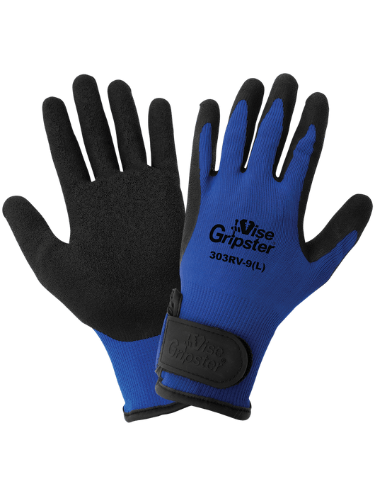 Vise Gripster® - 13-Gauge Seamless Blue Nylon Liner, Palm Dipped Black Rubber, Knit Wrist, Hook & Loop Closure