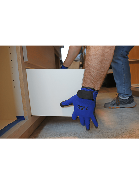 Vise Gripster® - 13-Gauge Seamless Blue Nylon Liner, Palm Dipped Black Rubber, Knit Wrist, Hook & Loop Closure