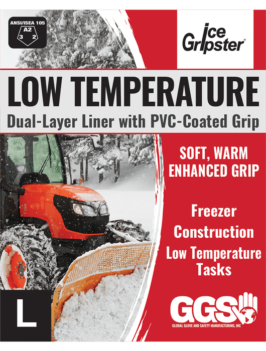 Ice Gripster® Low Temperature, 13g Hi-Vis Lime Seamless Nylon Shell, Brushed Acrylic Terry Cloth Inner Liner, Foam PVC ¾ Coated Palm, Knit Wrist, ANSI/ISEA 105 cut level A2