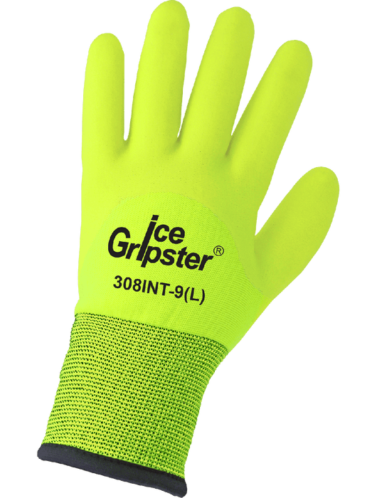 Ice Gripster® Low Temperature, 13g Hi-Vis Lime Seamless Nylon Shell, Brushed Acrylic Terry Cloth Inner Liner, Foam PVC ¾ Coated Palm, Knit Wrist, ANSI/ISEA 105 cut level A2