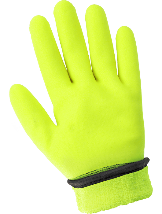 Ice Gripster® Low Temperature, 13g Hi-Vis Lime Seamless Nylon Shell, Brushed Acrylic Terry Cloth Inner Liner, Foam PVC ¾ Coated Palm, Knit Wrist, ANSI/ISEA 105 cut level A2