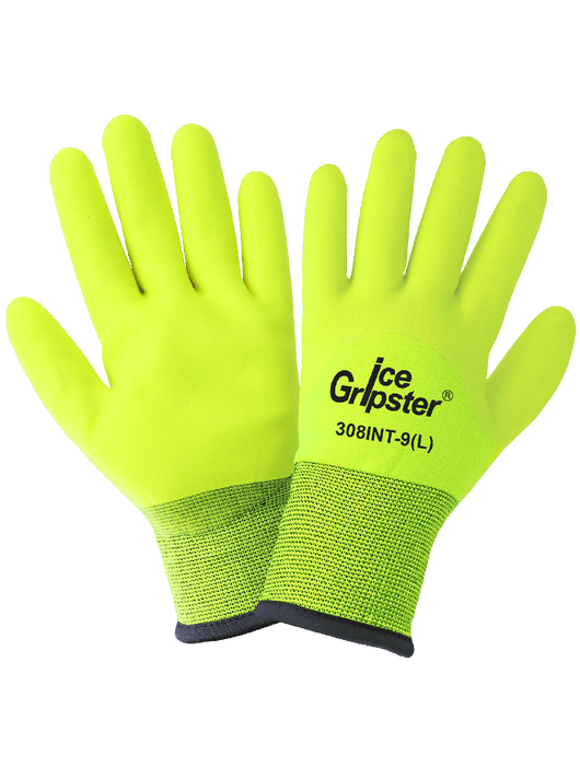 Ice Gripster® Low Temperature, 13g Hi-Vis Lime Seamless Nylon Shell, Brushed Acrylic Terry Cloth Inner Liner, Foam PVC ¾ Coated Palm, Knit Wrist, ANSI/ISEA 105 cut level A2