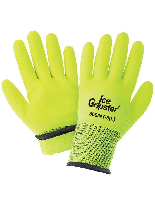 Ice Gripster® Low Temperature, 13g Hi-Vis Lime Seamless Nylon Shell, Brushed Acrylic Terry Cloth Inner Liner, Foam PVC ¾ Coated Palm, Knit Wrist, ANSI/ISEA 105 cut level A2