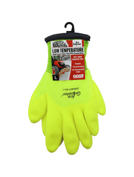 Ice Gripster® Low Temperature, 13g Hi-Vis Lime Seamless Nylon Shell, Brushed Acrylic Terry Cloth Inner Liner, Foam PVC ¾ Coated Palm, Knit Wrist, ANSI/ISEA 105 cut level A2