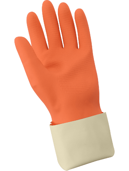 FrogWear® Unsupported, Orange Natural Rubber, 30 mil Thickness, Cotton Flock-Lined Interior, Honeycomb Pattern Grip, Straight Cuff, 13", FDA Compliant
