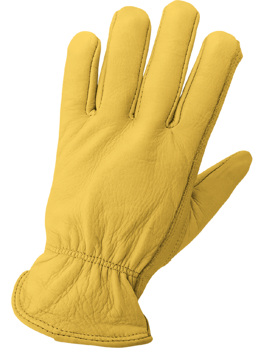 Premium Grade Leather Drivers Gloves, Gold Grain Cowhide, Reinforced Split Leather Palm Patch, Gunn Cut Pattern