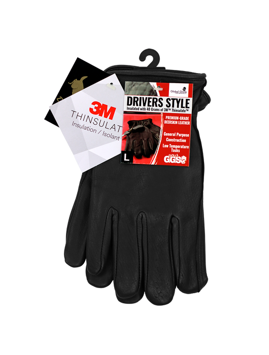 Premium Grade Black Grain Deerskin, 40 grams of 3M™ Thinsulate™ Insulation, Keystone Thumb, Open Cuff
