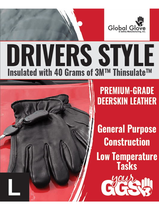 Premium Grade Black Grain Deerskin, 40 grams of 3M™ Thinsulate™ Insulation, Keystone Thumb, Open Cuff