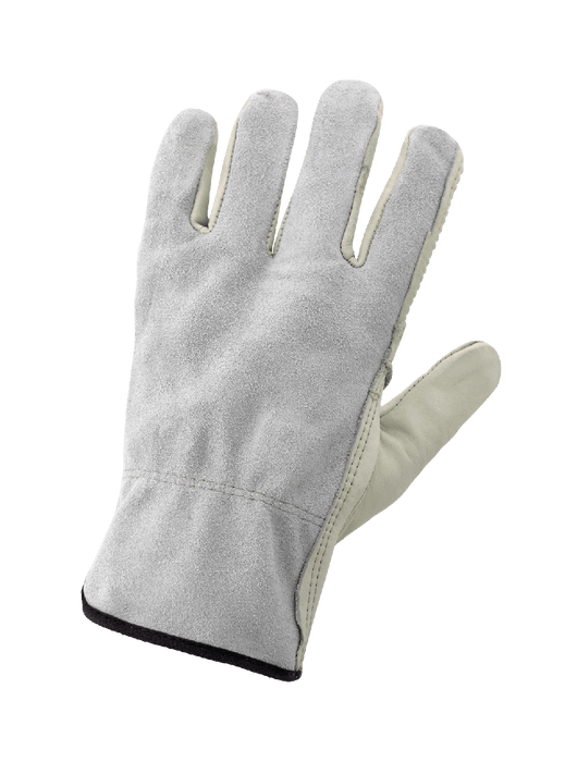 Economy Grade Gray Cow Grain Patch Palm Drivers, Split Back, w/ Keystone Thumb