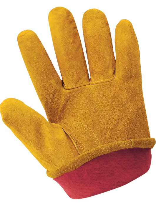 Russet Color Cow Split Leather Driver, Red Fleece Liner