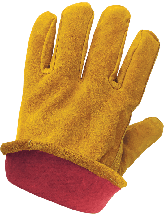 Russet Color Cow Split Leather Driver, Red Fleece Liner