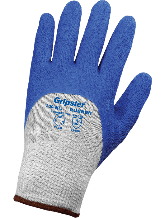 Gripster® - Puncture-Resistant Blue Etched Rubber ¾ Coated Palm, 10-Gauge Gray Seamless Polyester Shell, Knit Wrist