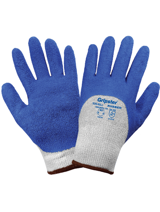 Gripster® - Puncture-Resistant Blue Etched Rubber ¾ Coated Palm, 10-Gauge Gray Seamless Polyester Shell, Knit Wrist