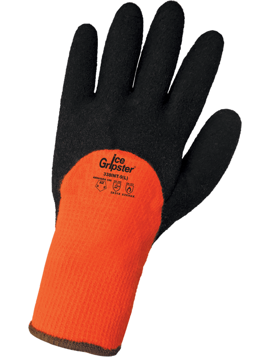 Ice Gripster® - Heavy Napped Acrylic Shell, 3/4 Dipped Black Foam Latex, Hi-Vis Orange Shell, ANSI Cut Level A2